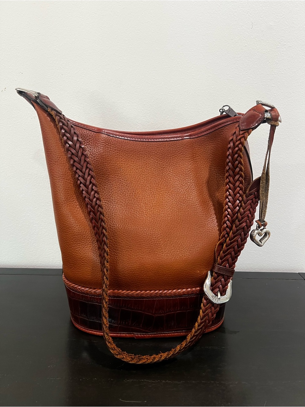 Brighton Braided Leather Bucket Bag - Brown